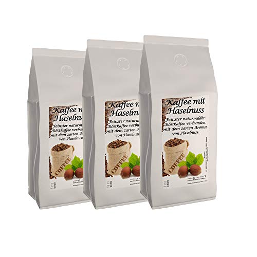 Aromakaffee - Aromatisierter Kaffee - Gemahlen - Frisch Von Uns Geröstet (Haselnuss, 3x1000 Gramm) - Sparpaket