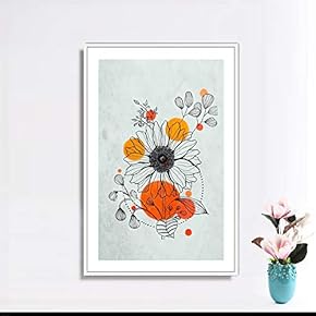 Framed Canvas Wall Art for Living Room, Bedroom Flowers Lineart Illustration II Canvas Prints for Home Decoration Ready to Hang - 16x24 inches