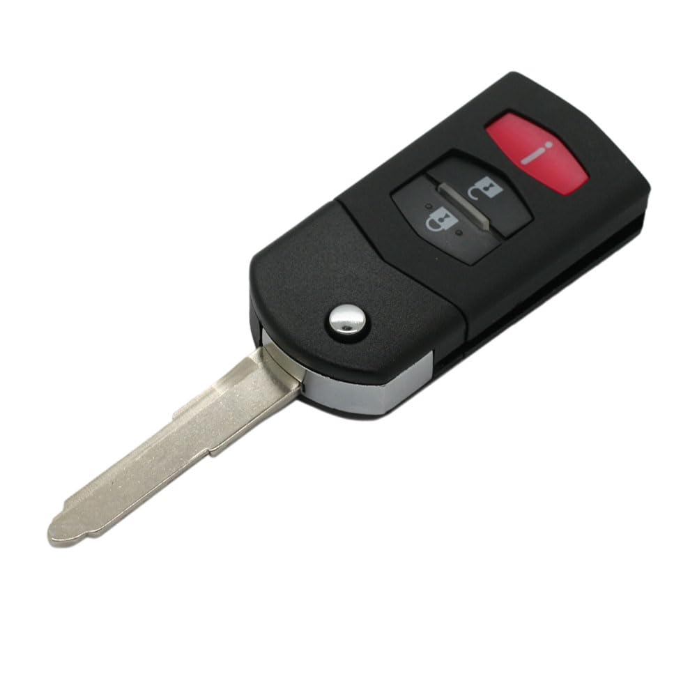 BROVACS Replacement Key Shell Compatible with MAZDA 3 Button Keyless Entry Flip Remote Key Case Fob 2+1 BTN PG536C