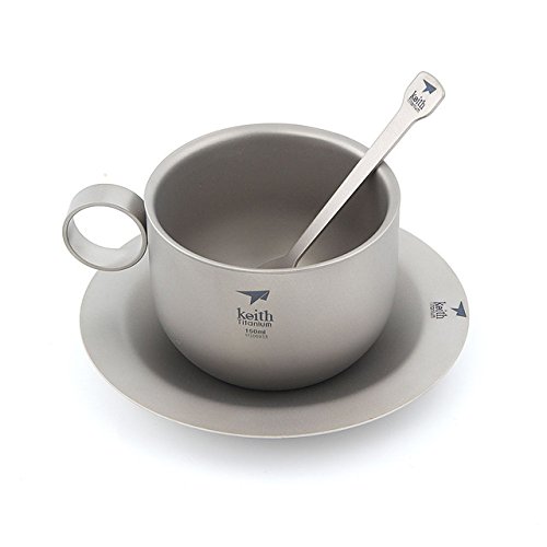 Keith Ti3601 Titanium Tea sets Coffee Cup Portable Titanium Outdoor Water Coffee Mug with Pot Spoon Set 150ml 105g