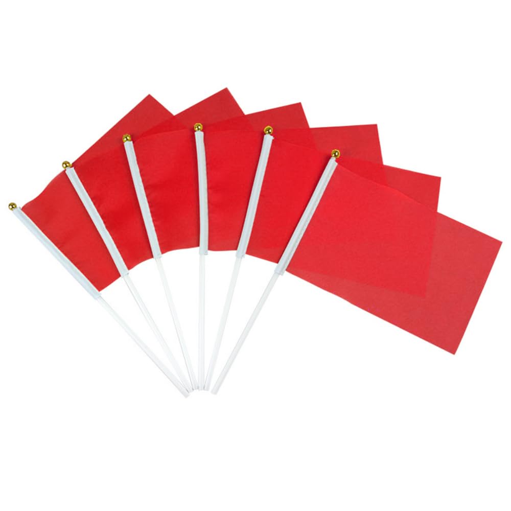 Small Banner on Sticks Hand Waving Bunting Hand Held Mini Solid Bunting Small DIY Mini Banner On Stick Party Garden Decorations Outdoor Decorations 14 * 21cm/5.5 * 8.2in (Red)