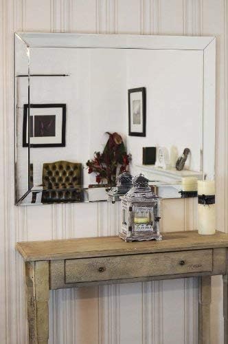 MirrorOutlet Large Venetian Modern Big Bevelled Wall Mirror Bargain 3Ft10 X 3Ft 117cm X 91cm, 120x94x2,Silver,DC013