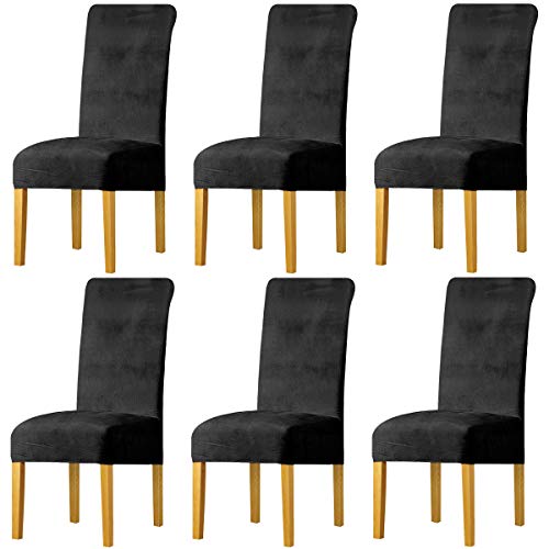 LANSHENG Stretchy Chair Covers for Dining Room Chairs,Stretch Spandex with Elastic Band Chaircover,Velvet Large Dining Chair Slipcovers for Restaurant Hotel Party Banquet (Dark Gray,6 Pack(M))
