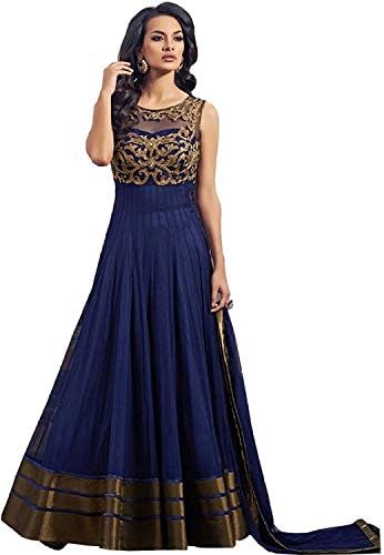MadhavFashion Net Saree (Gowns_Blue_Free Size)