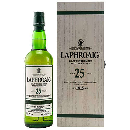 Laphroaig 25 Years Old Islay Single Malt Scotch Whisky 49,8% Volume 0,7l in Holzkiste Whisky