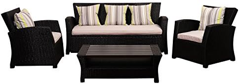 Atlantic Hibiscus 4 Piece Black Synthetic Wicker Seating Set with Light Grey Cushions