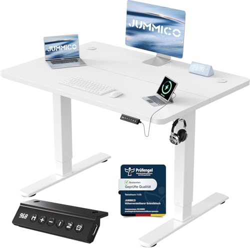 JUMMICO Höhenverstellbarer Schreibtisch mit USB-Ladeanschluss,Schreibtisch Höhenverstellbar Elektrisch 100 x 60 cm, Steh-Sitz Tisch Stehpult Verstellb