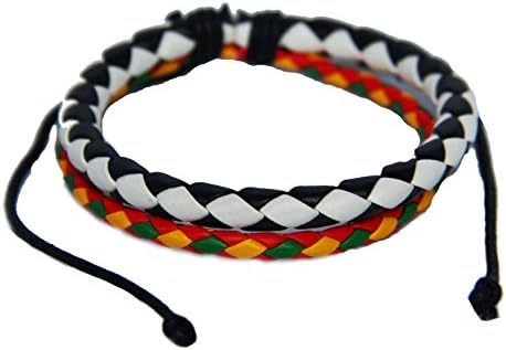 Handmade Leather Bracelet Rasta Mens Bracelet Braid Size Adjustable (B10016)