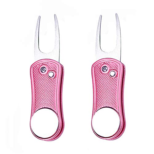 Pack of 2 Foldable Golf Divot Tool, Golf Divot Repair Tool with Pop-up Button & Magnetic Detachable Ball Marker, Golfing Equipment, Accessories for Golf Clubs, Balls, Clothing, Shoes, Golf Aids. - Thumbnail 5