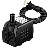Homasy 400GPH Submersible Pump 25W Ultra Quiet Fountain Water Pump with 5.9ft Power Cord, 2 Nozzles for Aquarium, Fish Tank, Pond, Hydroponics, Statuary