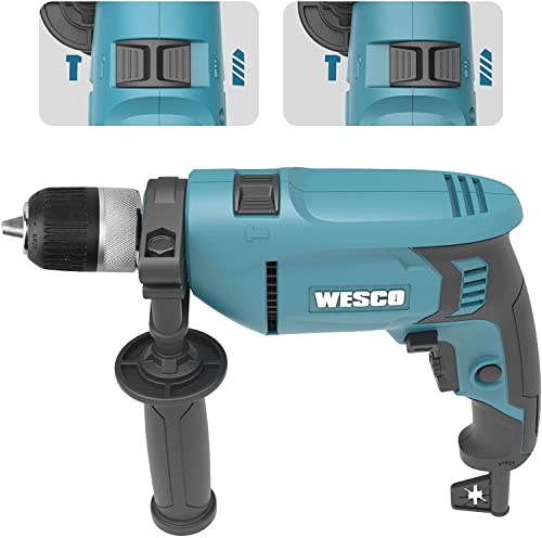 WESCO Trpano a Percussione 750W a Velocità 3000RPM e Impulsi a 48000BPM, 2 Modalità TRAPANO/MARTELLO con Impugnatura Ausiliaria 360° e Asta di Profondità WS3174.4