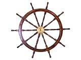 Hampton Nautical  Deluxe Class Wood and Brass Decorative Ship Wheel 36