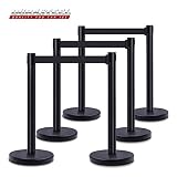 DuraSteel VIP Series Standard Rope Barriers - 6 Pcs Set Heavy Duty Black Tuff Tex Crowd Control Stanchions - 36" H with 6.5 Feet Black Retractable Belt