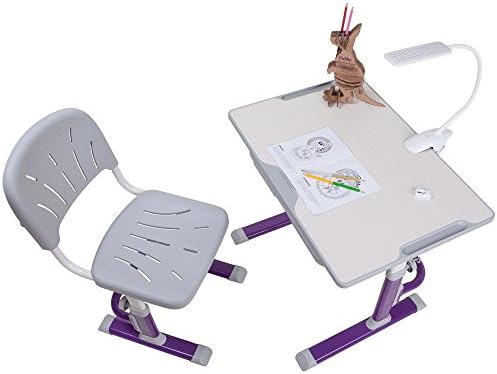 FD LUPIN Height Adjustable Children Desk &amp; Chair Set, Kids Workstation for School, Kids Study Table [CUBBY series] (PURPLE)