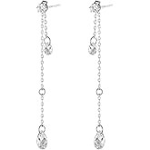 SLUYNZ Solid 925 Sterling Silver CZ Droplet Dangle Earrings Chain for Women Teens Teardrop Wedding Dangling Earrings Tassel Sparkling CZ Studs Chain
