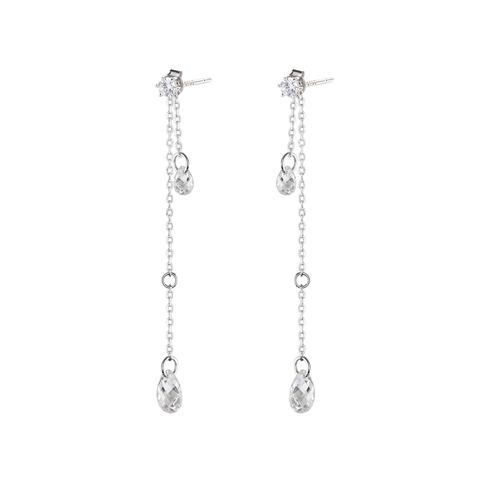 FarryDream 925 Sterling Silver CZ Dangle Earrings Chain for Women Droplet Earrings Tassel