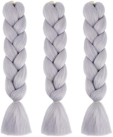 Bai You Mei Jumbo Braiding Hair Extensions Heat Resistant Fiber Hair KNITTING Kanekalon Braiding Hair Extensions Synthetic Hair for Braiding 100g/Pc 24 inch 3Pcs/Lot(Light gray)