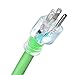 100 FT 10/3 Outdoor Extension Cord - Rubber, Flexible, Triple Outlet, Green Wire with Live Power Light Indicator. 15 Amp