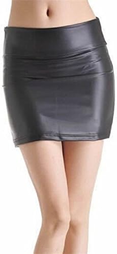 sheetami Women Bodycon Skirt Faux Leather Look Zip High Wasit Black Mini Short Skirt (Large)