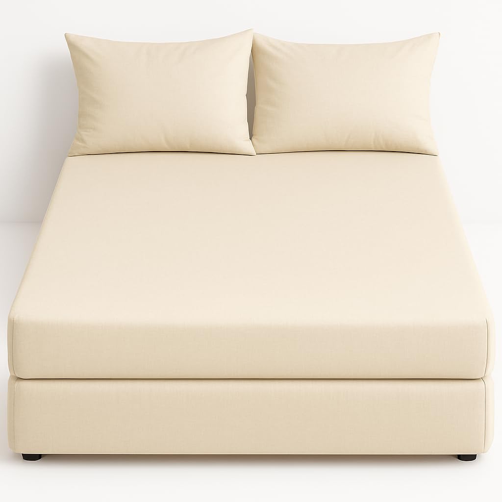 NIYS Luxury Bedding 100% Egyptian Cotton 40CM/16 Extra Deep Fitted Sheets (Cream, Single) — image 1