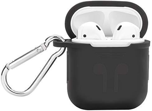 FASHIONISTA Silicone Shockproof Protective Cover/Sleeve Skin Carrying Box with Carabiner Hook Compatible with Airpods-Black