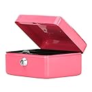 Small Cash Box with Key Lock, Decaller Portable Metal Money Box with Double Layer & 2 Keys for Security, Pink, 6 1/5" x 5" x 3", QH1506XS