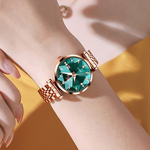 OLEVS Women Watch Fashion Rose Gold Diamond Analog Quartz Female Watches for Women Luxury Dress Ladies Stainless Steel Luminous Waterproof Date Wristwatches