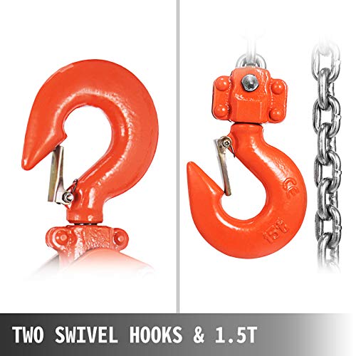 Happybuy Manual Lever Chain Hoist, 1-1/2 Ton 3300 lbs Capacity 20 FT Come Along, G80 Galvanized Steel with Weston Double-Pawl Brake,Auto Chain Leading & 360° Rotation Hook, for Garage Factory Dock - Image 4