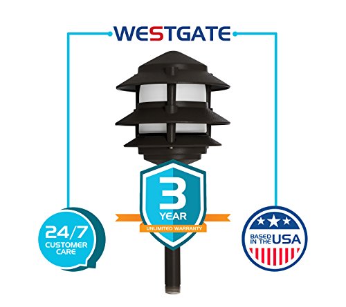 Westgate Lighting LED Area Light-Solid Brass Pagoda Light- Warm White Landscape Lighting-Pagoda Light with Integrated SMD LED Tower-3 Year Unlimited Warranty (4 Black)