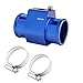 Dewhel Aluminum Blue Water Temp Meter Temperature Gauge Joint Pipe Radiator Sensor Adaptor Clamps 40mm