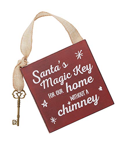 Kate & Milo Santa's Magic Key Plaque, Seasonal Home Décor, Holiday Decorations for Kids, Red