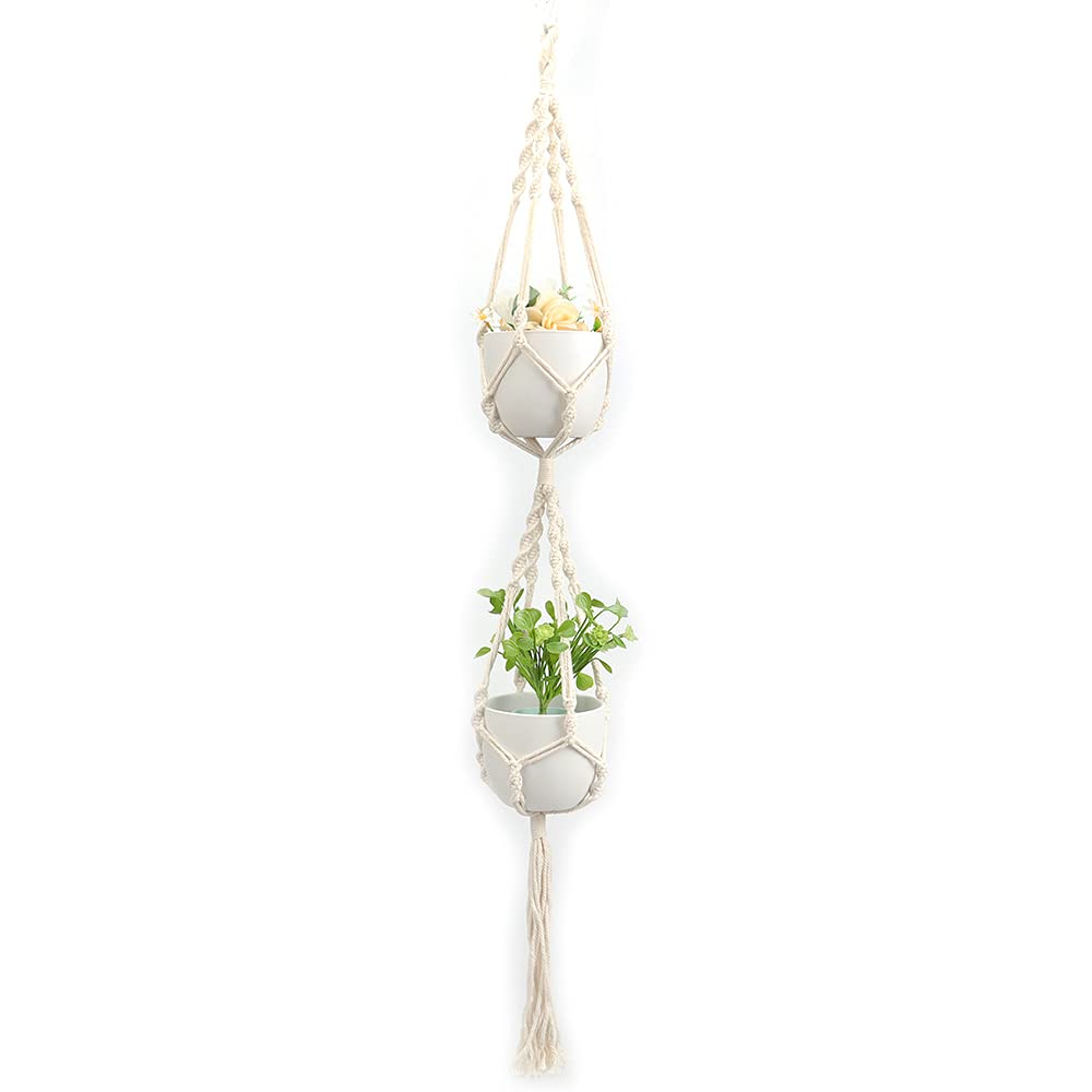 Tiardey DIY woven cotton rope flower pot Hanger, Handmade Plant Holder for Gift Round & Square Pots Indoor and outdoor hanging basket-Weaving Flower double layer
