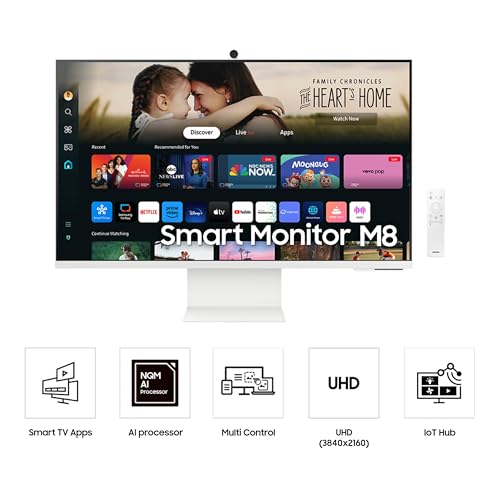 SAMSUNG 32-Inch M8 (M80D) Series 4K UHD Smart Monitor with Streaming TV, Speakers, HDR10+, AI Upscaling, USB-C, Ergonomic Stand, SlimFit Camera, Gaming Hub, LS32DM801UNXZA, 2024