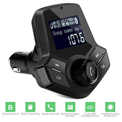 AUTOLOVER Bluetooth FM Transmitter, HY91 Wireless in-Car Bluetooth Car FM Transmitter 1.44 inch Display Supports USB Flash Drive, TF Card, and Daul USB Quick Charger for All Smartphones Audio Players - Thumbnail 2