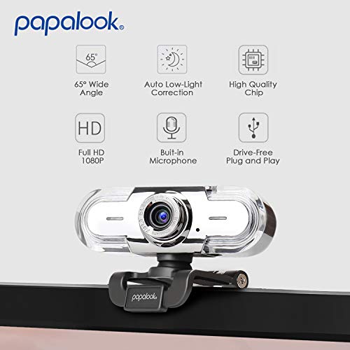 webcam 1080p full hd pc skype camera, papalook pa452 web cam con micrófono, videollamadas y grabación para computadora portátil de escritorio, cámara usb plug and play para youtube, compatible con windows