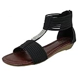 AimTrend Womens Ankle Strap Heel Zipper With Rhinestones Top Gladiator Sandals
