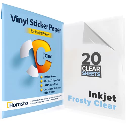 printable vinyl sticker paper for inkjet printer frosty clear sticker paper waterproof 20 sticker sheets for printer tear and scratch resistant quick dry letter size 8 5 h 11 in