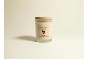 Heart Melts Vanilla Cream Brulee Soy Candle 5 oz, Bamboo Lid, Frosted White Glass Container 30hr Slow Burn