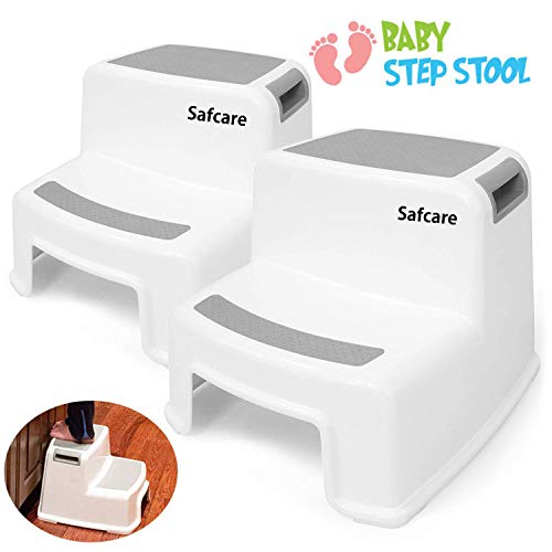 2 Step Stool for Kids (2 Pack), Toddler Stool for Toilet Potty Training Slip Resistant Soft Grip for Safety as Bathroom Potty Stool and Kitchen Dual Height and Wide Two Step