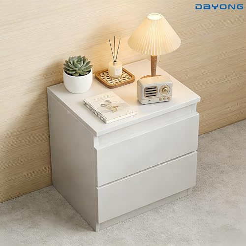 DAYONG Nightstand with 2 Drawers, Simple Bedside Table, Wooden End Table for Living Room, Modern Bedside Cabinet for Bedroom Sofa Side Office, 40 x 30 x 40cm (White)