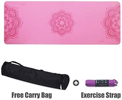 Urvigor Yoga Mat Eco-Friendly Non Slip Yoga Exercise Mats for Hot Yoga, Pilates Mat, Yoga Gift Sets (3 Pieces):Yoga Mat and Carrying Bag and Exercise Strap, Pink