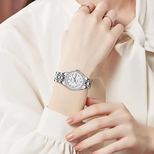 OLEVS Womens Watches Small Face Ladies Watches for Women with Day Date Diamond Silver Gold Two Tone Stainless Steel Waterproof Analog Reloj para Mujer Classic Fashion Dress Quartz Womens Wrist Watch