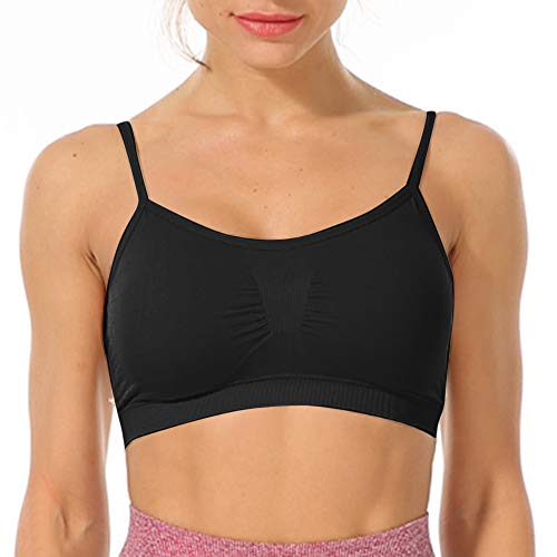 Litthing Camisole Bra Seamless Adjustable Spaghetti Straps Comfortable Daily Bra with Removable Pads (Black 1, White 1, Skin 1, XL)