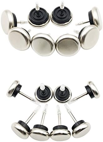 EZHOUSE 16-Pack Nickel Base Cushioned Nail On Furniture Glides for Carpeted Floor,8-Pack 1"(25mm) Metal Nail on Glides and 8-Pack 5/8(16mm) Metal Glides for installation in wooden legs