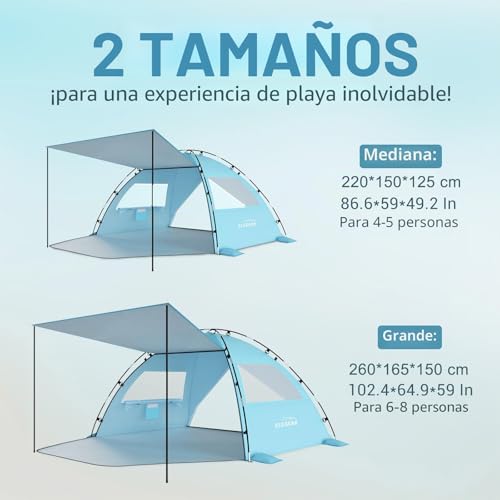 Elegear Beach Tent for 6-8 People, Camping Tent UV Protection UPF 50+ Portable Canopy with Carry Bag Family Beach Shelter for Varar Park Camping Fishing, 260 x 165 x 150 cm, Blue