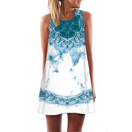 Muranba Women Dress Clearance, Women Summer Sleeveless Vintage Boho Beach Printed Short Mini Dress (White 615, XL)