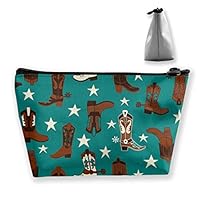 YOUNGSSDD Makeup Bag - Beautiful Colourful Teal Cowboy Boots Cosmetic Bag with Zipper - Toiletry/Travel Bag for Brushes Jewelry Accessories Collection - Single Layer Storage Bag for Women