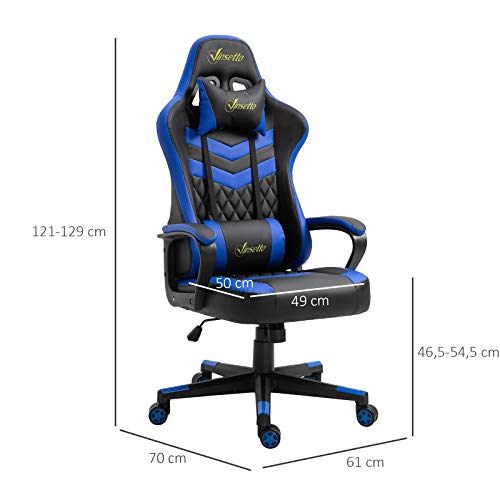 Vinsetto-Silla-Gaming-Silla-de-Escritorio-de-Oficina-Ergonomica-Altura-Regulable-Basculante-con-Reposacabezas-Cojin-Lumbar-61x70x121-129-cm-Azul