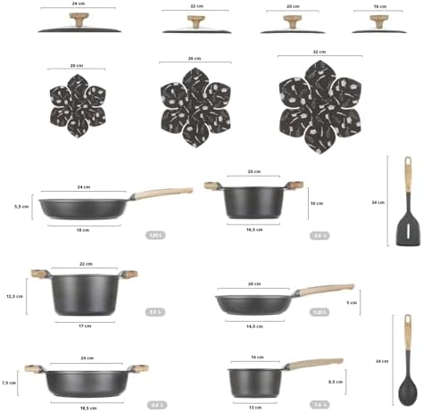 Conjunto de utensílios de indução Evolution, fogão antiaderente, fogões de indução e todos os tipos de placas (15 peças)