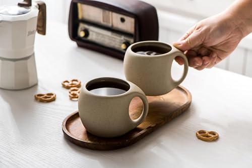 8oz Ceramic Coffee Mug with Acacia Wood Saucer, 240 ml Espresso Cups Set for Latte, Cappuccino, Tea, Unglazed Porcelain Arty Coffee Cup for Home or Office